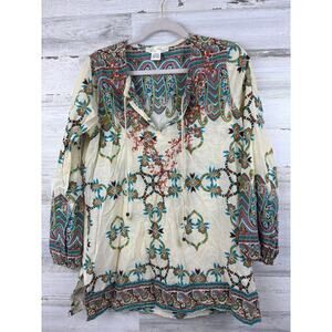 Tini Lilly womens medium long sleeve boho top blouse cotton tunic lightweight
